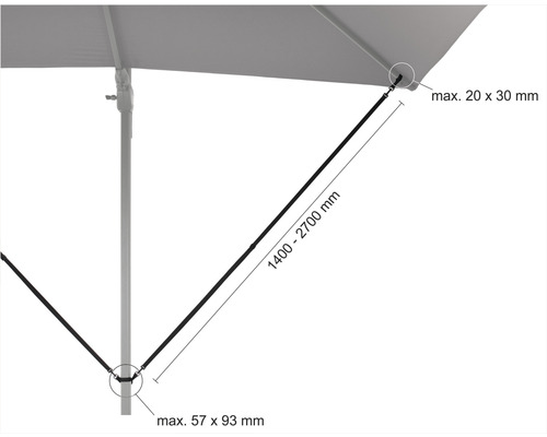 Vue détaillée d''un parasol avec indication des dimensions