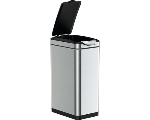 Poubelle rectangulaire en acier inoxydable avec couvercle ouvert