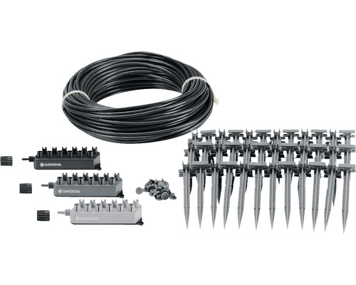 Gardena Micro-Drip-System Starter-Set Pflanztöpfe M mit Schlauch, Verteiler und Halterungen für die Bewässerung von Pflanztöpfen