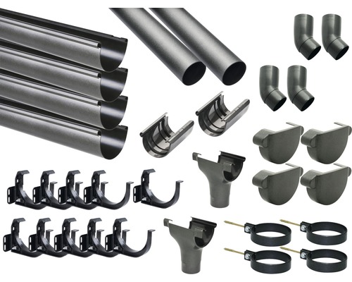 Kit de gouttières avec tuyaux, coudes, supports et accessoires