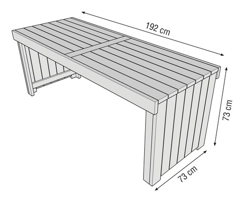 Gartentisch aus Holz mit den Maßen 192 cm mal 73 cm