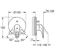 Dessin coté d''un robinet pour sanitaires avec indication des dimensions
