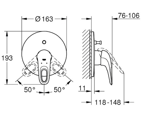 Dessin coté d''un robinet pour sanitaires avec indication des dimensions