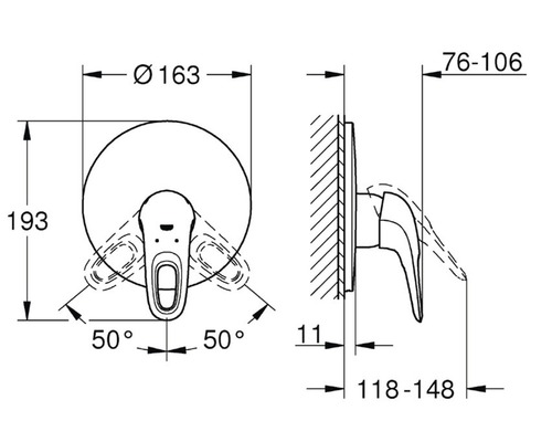 Schéma coté d''un robinet pour un lavabo
