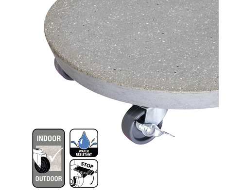 Support à plantes roulant en pierre pour intérieur et extérieur, hydrofuge, avec fonction d''arrêt