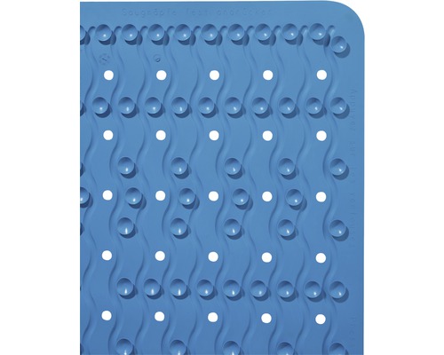 Blaue Badewannenmatte mit Saugnäpfen und Löchern