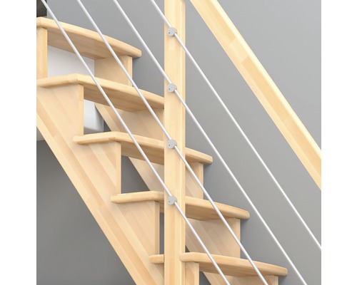 Escalier en bois avec garde-corps en câbles métalliques