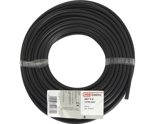 Câble électrique H07 V-K, 1x10 mm², rouleau de 25 mètres