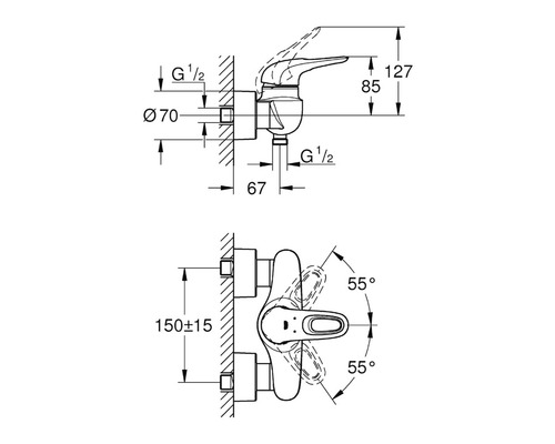 Dessin technique d''un robinet avec dimensions