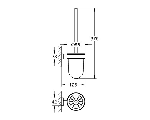 Dessin technique d''une brosse de toilette avec dimensions