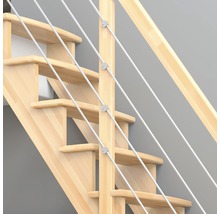 Escalier en bois avec rampe en acier inoxydable