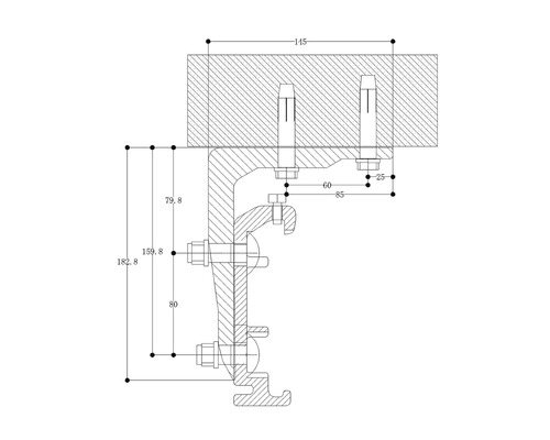 Dessin technique d''un rail métallique avec dimensions