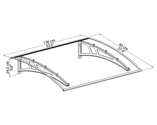 Technische Zeichnung einer Haustürüberdachung mit Maßangaben