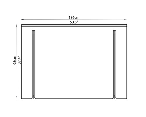 Technische Zeichnung eines Möbels mit den Maßen 136 Zentimeter Breite und 95 Zentimeter Höhe.