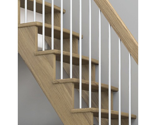 Escalier en bois avec rampe en métal