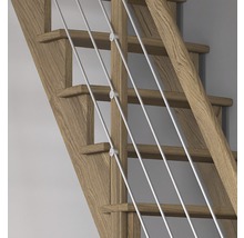 Vue détaillée d''un escalier en bois avec une rampe en métal