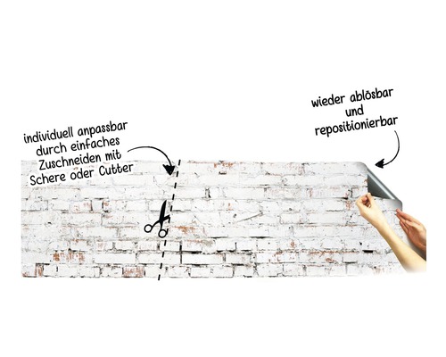 Selbstklebende Folie mit Ziegelmuster, individuell zuschneidbar und wiederablösbar.