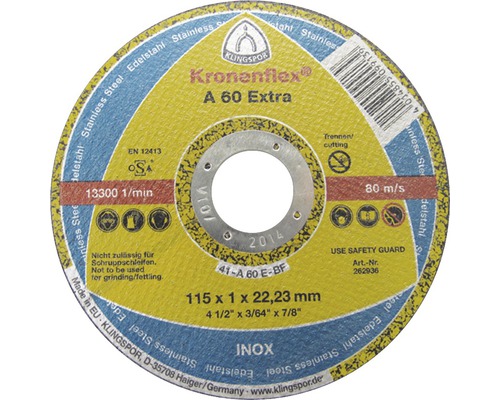 Disque à tronçonner mesurant 115 x 1 x 22,23 millimètres.