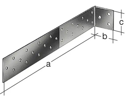 Winkelverbinder aus Metall mit Löchern für Schrauben und Abmessungsangaben