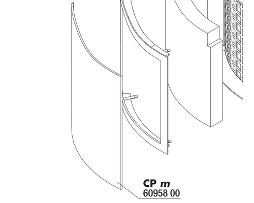 Schéma éclaté d''un meuble de salle de bains avec des éléments circulaires