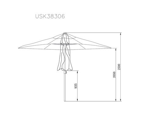Technische Zeichnung eines Sonnenschirms mit Höhenangaben