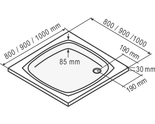 Schéma technique d''un receveur de douche avec dimensions