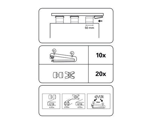 Instructions d''installation pour accessoires de rideaux avec indication des quantités