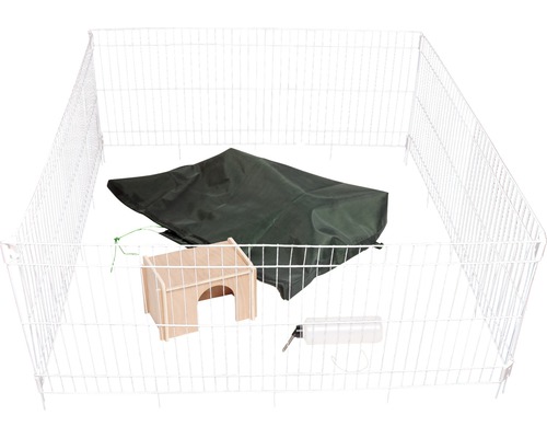 Enclos pour petits animaux en fil de fer avec abri, couverture et abreuvoir