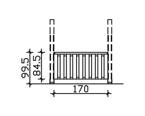 Technische Zeichnung eines Zaunelements mit Maßangaben.