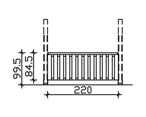 Dessin technique d''un garde-corps de balcon avec les dimensions 220, 84.5 et 99.5