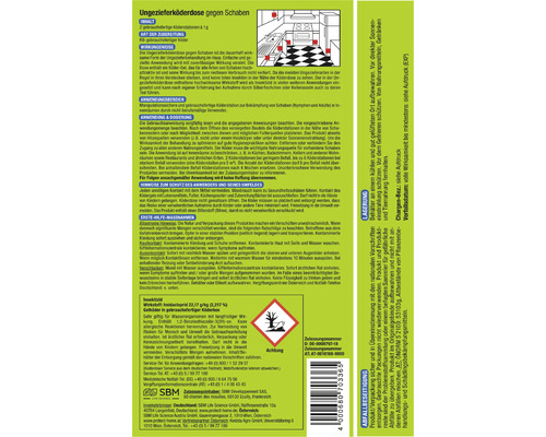 Ungeziefer Köderdose gegen Schaben. Achtung Symbol.