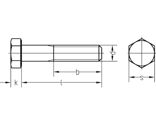 Technische Zeichnung einer Schraube mit Abmessungsangaben