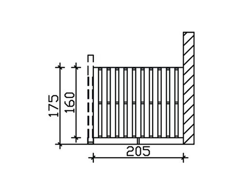Dessin technique d''une clôture avec les dimensions 175, 160 et 205.