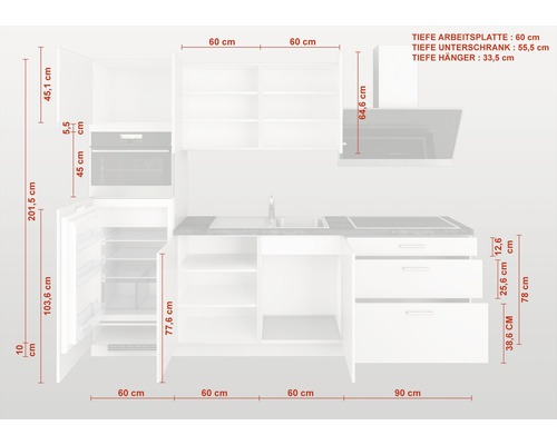 Image d''une kitchenette avec des dimensions.