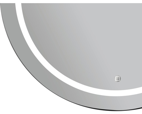 Detailansicht vun engem ronne Spigel mat LED-Beleuchtung