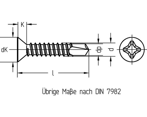 Technische Zeichnung einer Senkkopfschraube