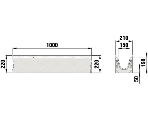 Dessin technique d''une rigole de drainage avec indications de dimensions