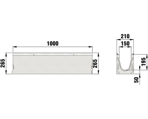 Schéma technique d''une rigole de drainage avec indications de dimensions