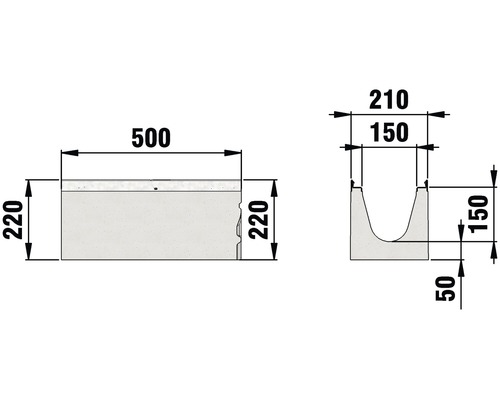 Dessin technique d''une rigole de drainage avec dimensions