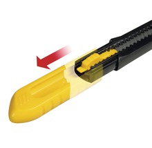 Detailansicht eines Cuttermessers mit Schieber und Klingenführung