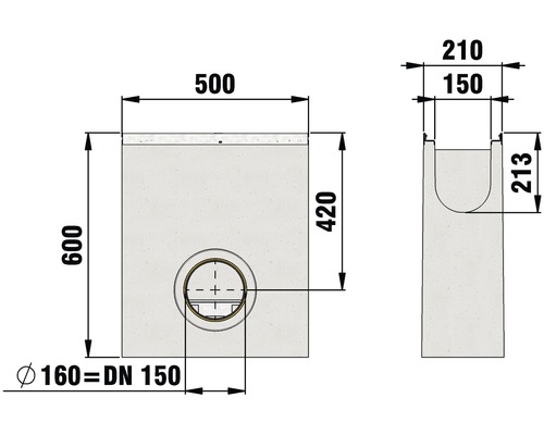 Dessin technique d''une partie inférieure de regard avec indications de dimensions