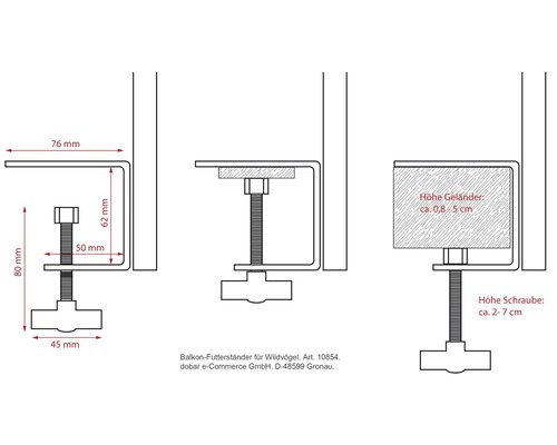 Dessin technique du support d''alimentation pour balcon avec indication des dimensions