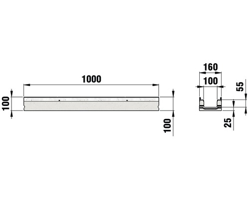 Dessin technique d''un caniveau de drainage avec indications de dimensions