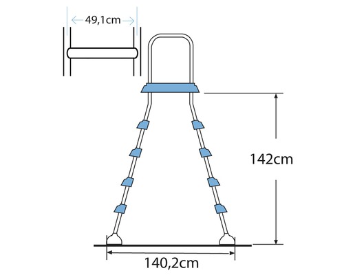 Abbildung einer Poolleiter mit Maßangaben