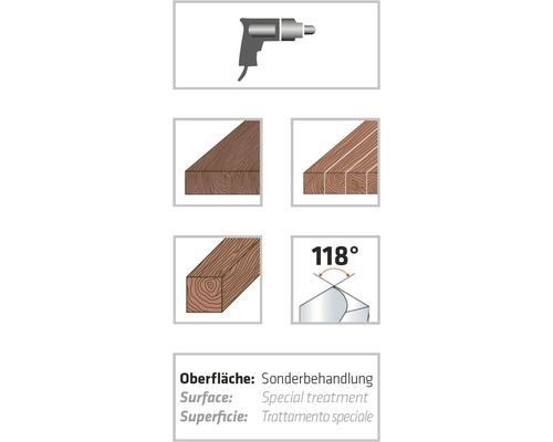 Produktmerkmale: Bohrmaschine, Holzoberfläche, spezielle Behandlung, Winkel von 118 Grad