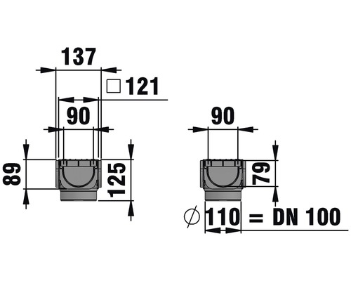 Dessin technique d''une bonde de sol avec indication des dimensions