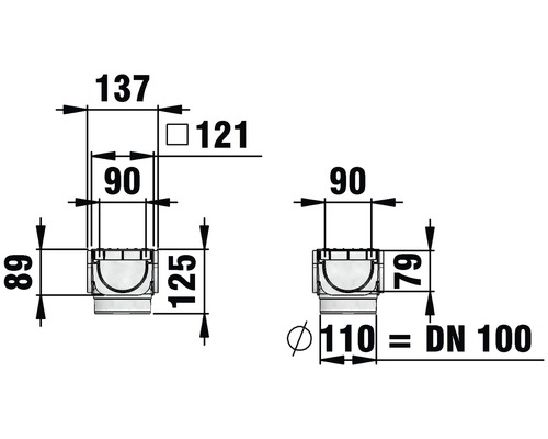 Schéma technique d''une bonde de sol avec dimensions