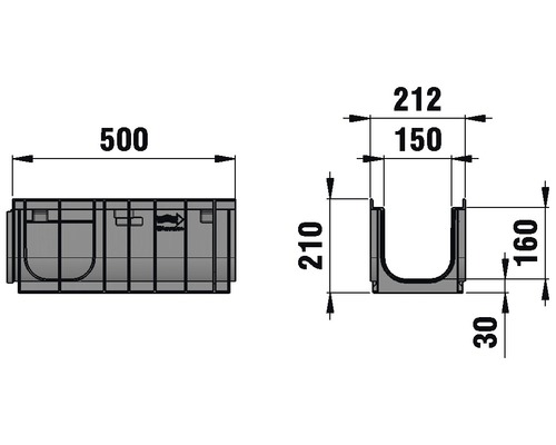 Dessin technique d''une rigole de drainage avec cotes