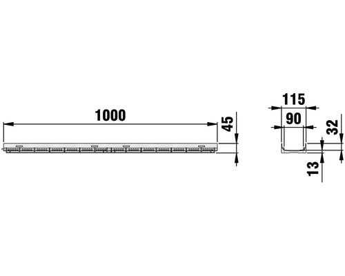 Technische Zeichnung des Eckverbinders mit Maßangaben in Millimetern