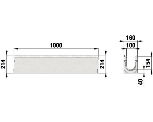 Dessin technique d''un caniveau de drainage avec indications de dimensions.